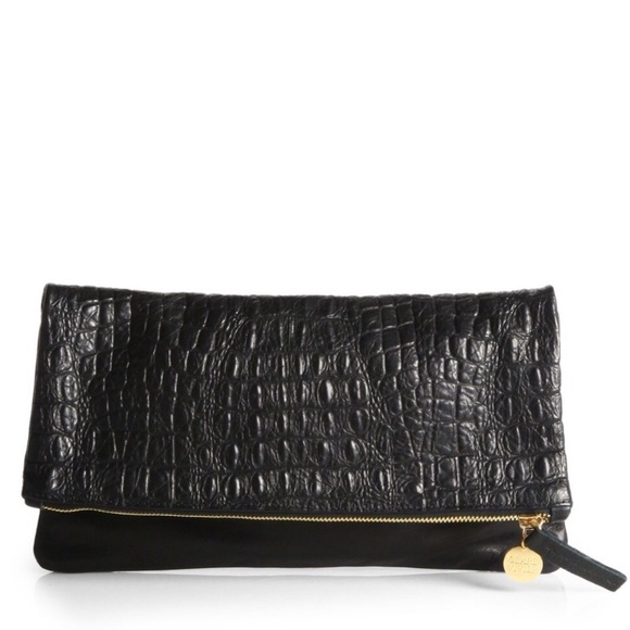 Clare V Handbags - Clare Vivier  Leather Croco Foldover Clutch